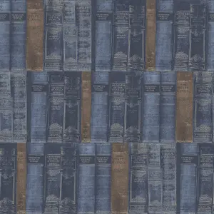 Galerie Nostalgie Blue Library Books Smooth Wallpaper