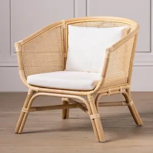 Shore Armchair White Removable Cushion Seat with a Cane Wicker Rattan Tub Frame