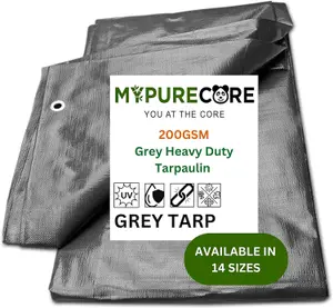 Grey Tarpaulin Waterproof Heavy Duty 200 GSM Tarp - Large, Durable Tarp for Car, Garden, Home - Versatile Groundsheet - 5m x 5m