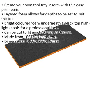 Customizable Easy Peel Shadow Foam Toolbox Insert - 1200mm x 550mm x 30mm - Orange and Black