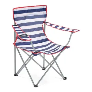 2x Outdoor Garden Patio Camping Lightweight Blue and Red Striped Folding Chairs With Cup Holder & Arm Rest