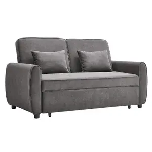 Grey 2 Seat Fabric Put Out Sofa Bed Loveseat Couch with 2 Pillows