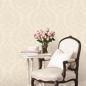 Galerie Palazzo Cream Silk Damask Embossed Wallpaper