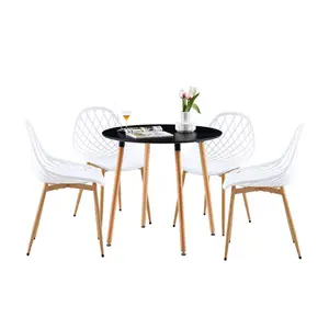 Emila 4 - Person Dining Set White/Light Brown / White