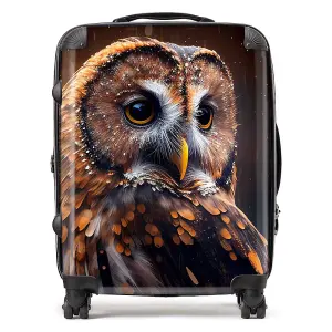 Tawny Owl Face Splashart Dark Background Suitcase - Large