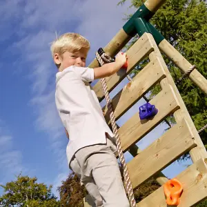 Rebo Wooden Swing Set with Up and Over Climbing Wall - Isla Green