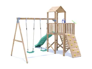 Dunster House Climbing Frame with Two Swings & Slide FrontierFort High Platform