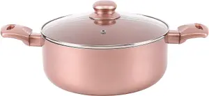 8 Piece Rose Gold Kitchen Cookware Set - Dishwasher Safe Aluminium Pots & Pans Set with Non-Stick Coating - Suitable for All Hobs