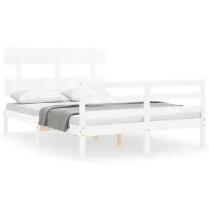 Berkfield Bed Frame with Headboard White Small Double Solid Wood