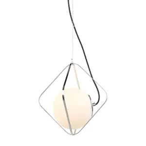 Luminosa Modern Hanging Pendant Chrome, Black 1 Light  with White Shade, E27 Dimmable