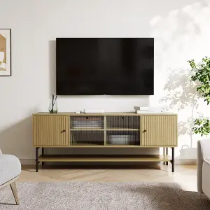 Metal Leg Wooden TV Stand with Ample Storage Space