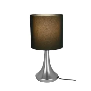 GoodHome Painswick Cylinder Satin Black Nickel effect Table lamp