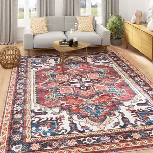 Washable Non-Slip Terracotta Beige Runner Rug 60cm x 240cm