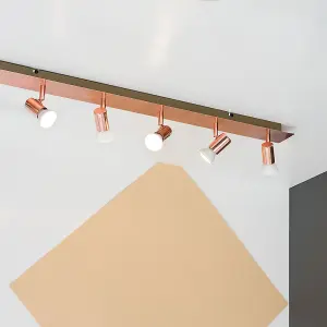 ValueLights Consul Copper Ceiling Bar Spotlight and GU10 Spotlight LED 5W Cool White 6500K Bulbs