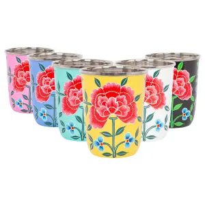 BillyCan Hand-Painted Picnic Cups - 300ml - Carbon Peony - Pack of 6