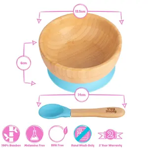 Tiny Dining Bamboo Suction Bowl & Spoon Set - Beige