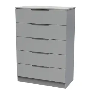 Milan Ready assembled Grey 5 Drawer Chest (H)1067mm (W)740mm (D)390mm