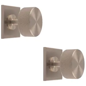 2 PACK - Knurled Radio Cabinet Door Knob & Matching Backplate - Satin Nickel 40 x 40mm