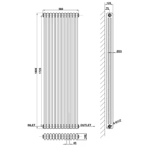 Vertical White Triple Column Radiator (H) 1800mm x (W) 560mm, 10265 BTU.