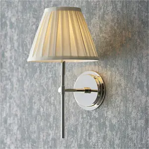 Indoor Bright Nickel Plate Wall Light - Cream Fabric Shade - Dimmable 6W LED E14