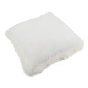 White Linen Cushion Sheepskin Trim 45x45cm