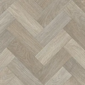 Precut Greige Oak Small herringbone Parquet effect Sheet vinyl, 4m²