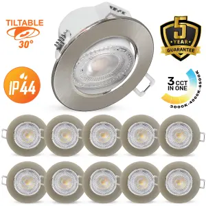 paul russells LED Downlight Brush Nickel Tilt Recessed Ceiling Spotlight 4.8W 500 Lumens, IP44, Colour Changeable CCT3 Pack of 10