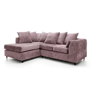 Harriet Crushed Chenille Left Facing Corner Sofa in Pink