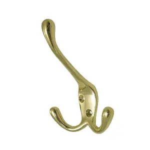 4 x Polished Brass Metal Triple Hat and Coat Hooks, Door Robe Dress Hangers