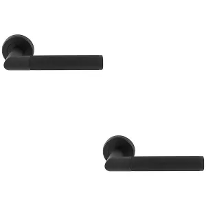 2 PACK - Premium Reeded Lined Door Handle Set - Matt Black Designer Lever Round Rose