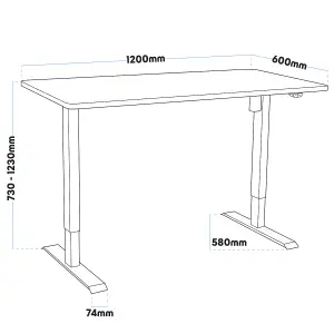 Dellonda Black Electric Adjustable Office Standing Desk, Quiet & Fast 1200x600mm