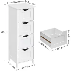 Bathroom Storage Cupboard Storage Cabinet Standing Wooden with 4 drawers 30 x 30 x 82cm White LHC40W