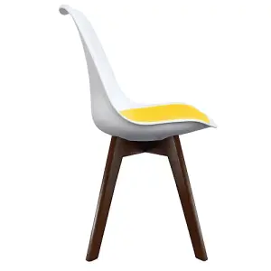 Soho White & Yellow Plastic Dining Chair with Squared Dark Wood Legs