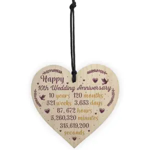 Red Ocean Handmade Wooden Heart Plaque 10th Wedding Anniversary Gift For Her Him Husband Wife Congratulations