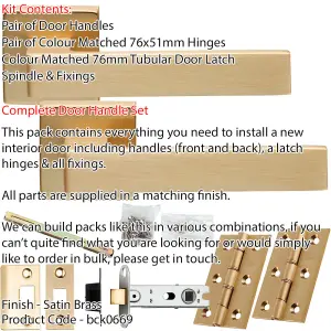 Door Handle & Latch Pack - Satin Brass - Flat Slim Bar Lever On Square Rose