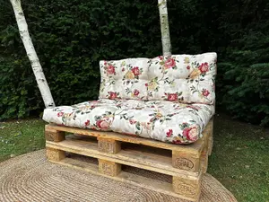 Garden Outdoor Pallet Cushion Set EURO Sofa Floral Cream Tufted Seat Back Pads