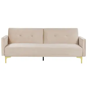 Beliani Retro Sofa Bed LUCAN Beige Velvet