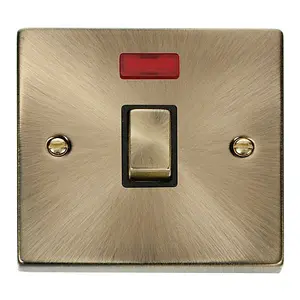 Antique Brass 1 Gang 20A Ingot DP Switch With Neon - Black Trim - SE Home