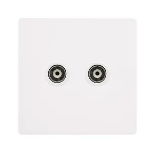 White Metal Screwless Plate Twin Isolated Coaxial Socket - White Trim - SE Home