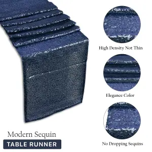 Neel Blue 11x108 Inch Shimmer Sequin Table Runner Glitter Fabric, Navy