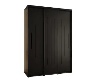 3-Door Sleek Contemporary Sliding Wardrobe in Midnight Black W180cmH205cmD60cm with Premium Steel Hardware