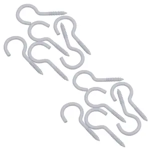 Screw Hook Fasteners Hangers White Plastic Finish 16mm Dia 50mm length 12pc