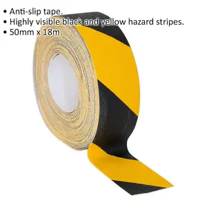 50mm x 18m Black and Yellow Anti-Slip Hazard Tape for Safe Walking Areas