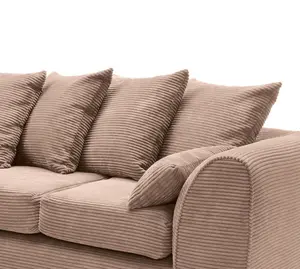 Jumbo Brown Cord Left Facing Corner Sofa for Living Room with Thick Luxury Deep Filled Cushioning