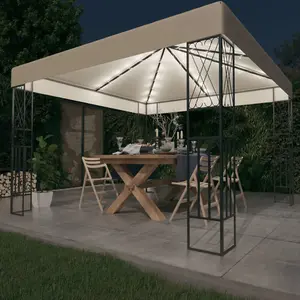 Berkfield Gazebo with LED String Lights 3x3 m Cream Fabric