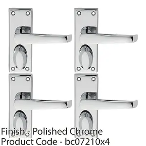 4 PACK - Straight Victorian Privacy Latch Door Handle - Polished Chrome Lever Backplate