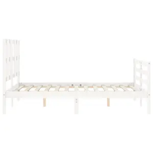 Berkfield Bed Frame with Headboard White Small Double Solid Wood