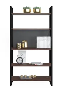 Meta Bookcase Free Standing Storage Shelf with Metal Frame, 86 x 35 x 165 cm 5 Display Shelves, Bookshelf, Open Cabinet, Walnut