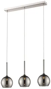 Luminosa Spring 3 Light Ceiling Pendant Bar Chrome with Glass Shades, G9