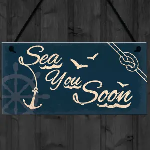 Red Ocean SeaSide Sea You Soon Nautical Shabby Chic Hanging Plaque Beach Bathroom/Kitchen Decor Gift Sign